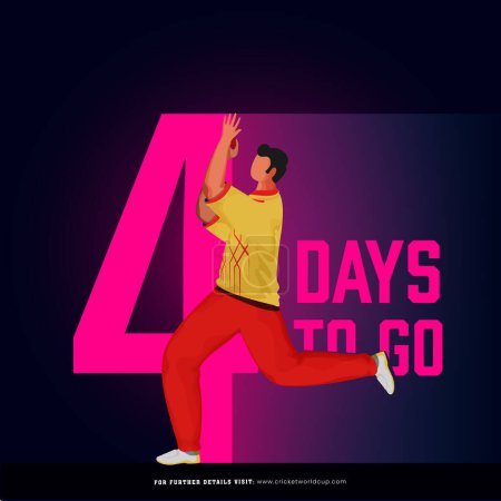 T20 Cricket-Spiel ab 4 Tage links basiert Poster-Design mit West Indies Bowler Spieler Charakter in Action-Pose beginnen.