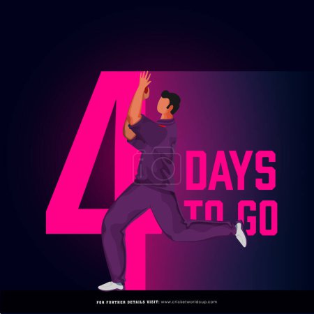 Partido de cricket T20 para comenzar a partir de 4 días izquierda basado en el diseño del póster con el jugador de bolos de Escocia personaje en pose de acción.