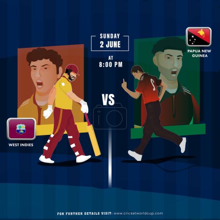 Match de cricket entre les Antilles VS Papouasie-Nouvelle-Guinée Player Team, Poster publicitaire Design.