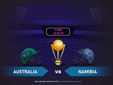 Ilustración de Partido de cricket entre Australia VS Namibia Team y Gold Champions Trophy, Diseño de póster publicitario. - Imagen libre de derechos