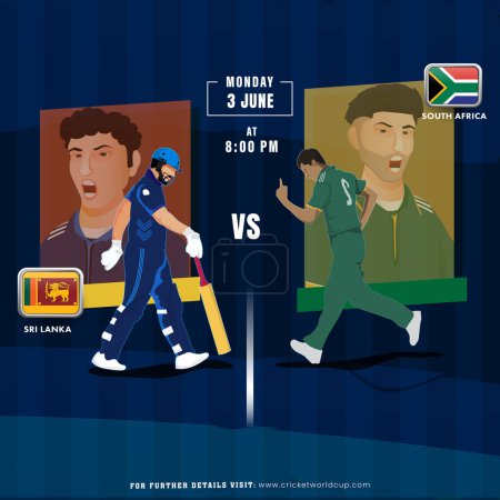 Ilustración de Partido de cricket entre Sri Lanka VS Sudáfrica Jugador Equipo, Diseño de póster de publicidad. - Imagen libre de derechos