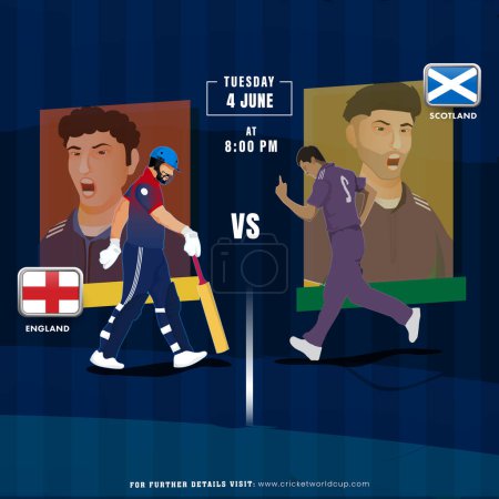 Cricketspiel zwischen England und Schottland, Werbeplakat-Design.