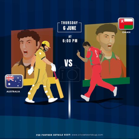 Foto de Partido de cricket entre Australia VS Omán Jugador Equipo, Diseño de póster de publicidad. - Imagen libre de derechos