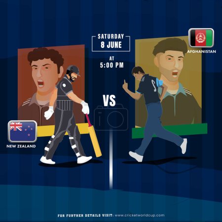 Cricket Match Between New Zealand VS Afghanistan Player Team, Advertising Poster Design.