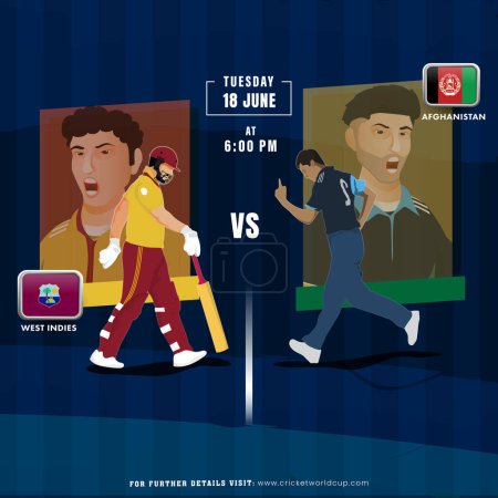 Ilustración de Partido de cricket entre las Indias Occidentales VS Afganistán Jugador Equipo, Diseño de póster de publicidad. - Imagen libre de derechos