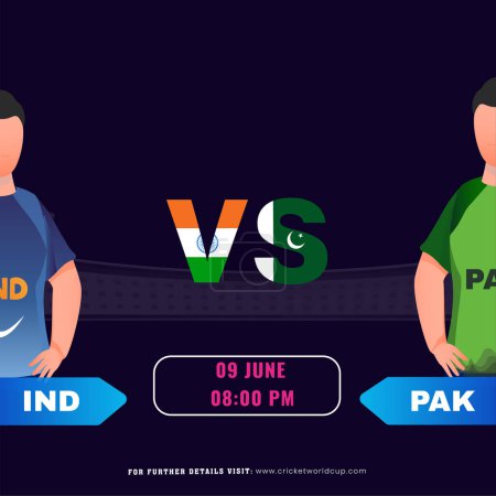 Ilustración de T20 Cricket Match Between India VS Pakistan Team el 9 de junio. Diseño de póster de redes sociales. - Imagen libre de derechos