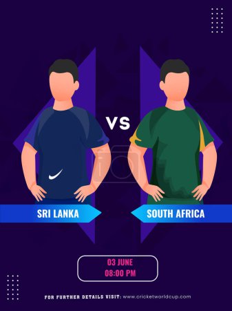 Ilustración de Partido de cricket entre Sri Lanka VS Sudáfrica equipo con sus personajes capitán, Diseño de póster de medios sociales. - Imagen libre de derechos