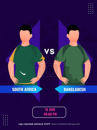 Foto de Partido de cricket entre Sudáfrica VS Bangladesh equipo con sus personajes capitán, Diseño de póster de medios sociales. - Imagen libre de derechos