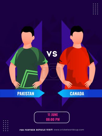 Cricket Match zwischen Pakistan und Kanada Team mit ihren Kapitänsfiguren, Social Media Poster Design.