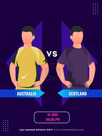 Cricket-Match zwischen Australien und Schottland mit ihren Kapitän-Charakteren, Social Media Poster Design.