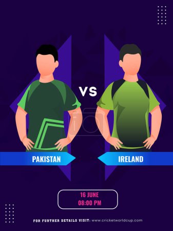 Ilustración de Partido de cricket entre Pakistán vs equipo de Irlanda con sus personajes capitán, Diseño de póster de medios sociales. - Imagen libre de derechos