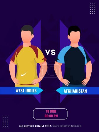 Ilustración de Partido de cricket entre las Indias Occidentales VS Afganistán Equipo con sus personajes capitán, Diseño de póster de medios sociales. - Imagen libre de derechos