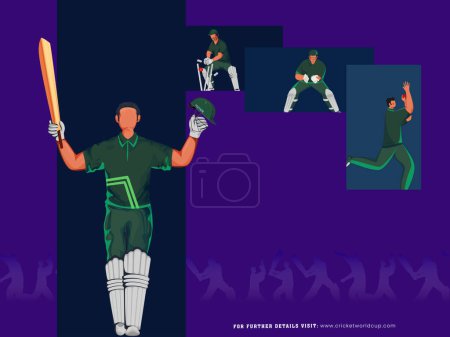 Cricket Match Poster Design mit dem pakistanischen Cricketspieler-Team in verschiedenen Posen.