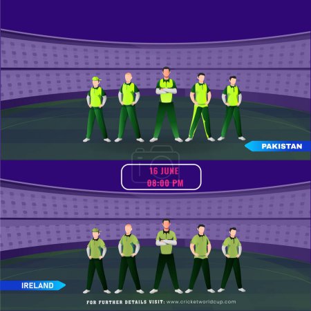 Partido de cricket entre Pakistán VS Irlanda Jugador Equipo en el estadio, Diseño de póster de publicidad.