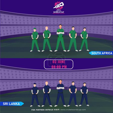 Ilustración de ICC Copa del Mundo T20 Masculino Indias Occidentales y Estados Unidos 2024 Logo-based Poster with Cricket Match Between South Africa VS Sri Lanka Player Team on Stadium. - Imagen libre de derechos