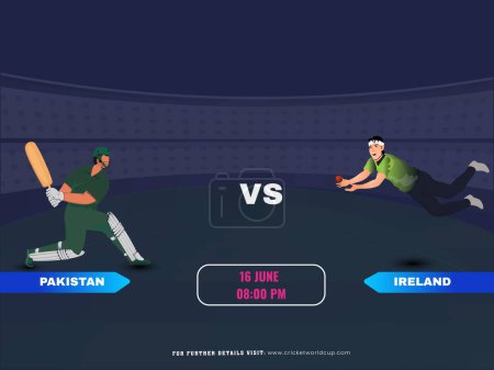 Partido de cricket entre Pakistán VS Irlanda Equipo con su bateador, Jugador de bolos Personajes.