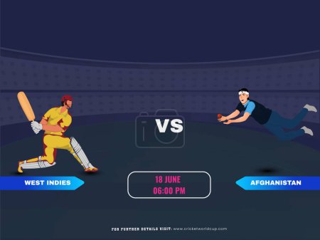 Ilustración de Partido de cricket entre las Indias Occidentales VS Afganistán Equipo con su bateador, Jugador de bolos Personajes. - Imagen libre de derechos