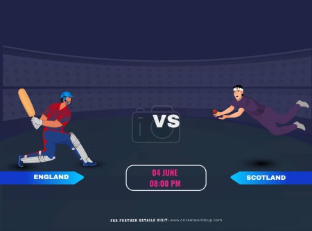 Ilustración de Partido de cricket entre Inglaterra vs Escocia Equipo con su bateador, Jugador de bolos Personajes. - Imagen libre de derechos