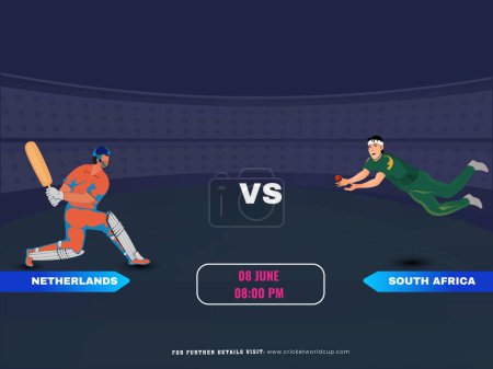 Ilustración de Partido de cricket entre Holanda VS Sudáfrica Equipo con su bateador, Jugador de bolos Personajes. - Imagen libre de derechos