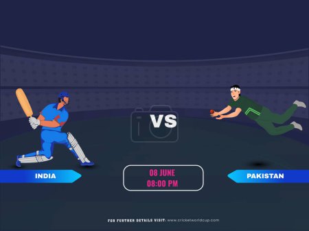 Ilustración de Partido de cricket entre la India vs Pakistán Equipo con su bateador, Jugador de bolos Personajes. - Imagen libre de derechos
