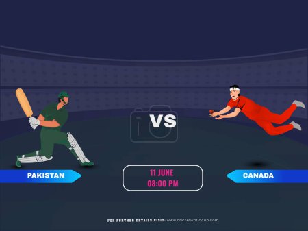 Téléchargez les illustrations : Match de cricket entre l "équipe Pakistan VS Canada et leurs personnages de batteur et joueur de bowler. - en licence libre de droit