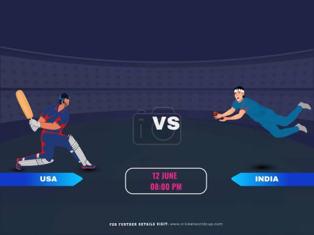 Cricket-Match zwischen USA und Indien Team mit ihren Batsman, Bowler Player Charaktere.