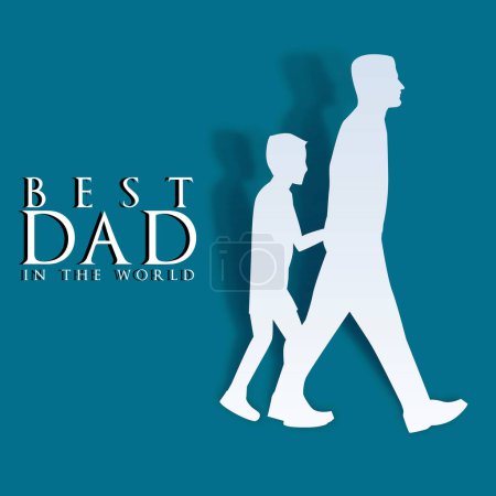 Paper Cut Father's Day Greeting Card with Best Dad in The World Message Text from Son Character Illustration.