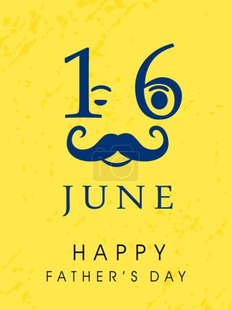 Cartoon mustache man face illustration for Happy Father's Day Greeting Card with 16 June Text.