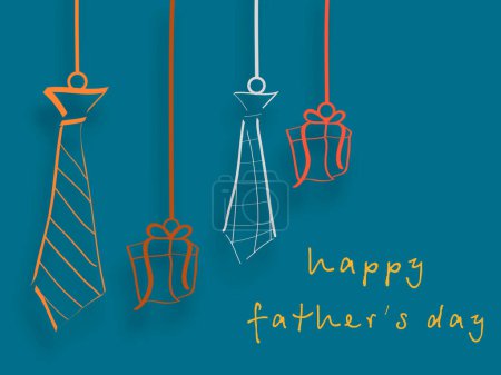 Happy Father's Day Greeting card and Poster with Doodle Style Hanging Gift Box and Necktie.