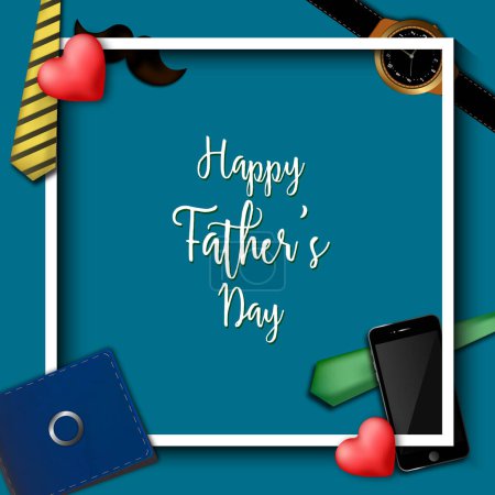 Fathers Day illustration with wallet, mobile, watch, tie, Top View illustration.