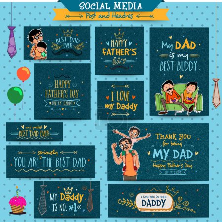 Bannières de médias sociaux et carte postale pour les célébrations de la fête des pères heureux.