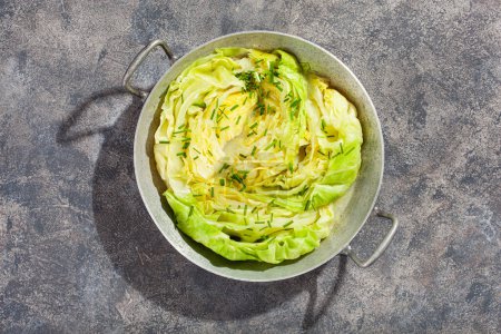 Photo for Stewed steamed cabbage with butter, healthy vegetarian food - Royalty Free Image