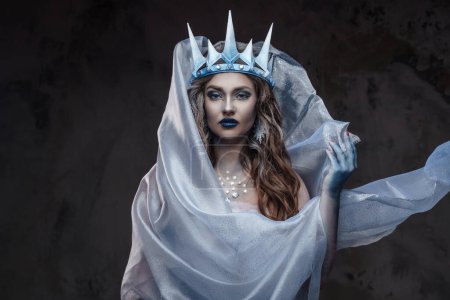 Photo for Studio shot of pretty winter maiden with make up and frozen skin. - Royalty Free Image
