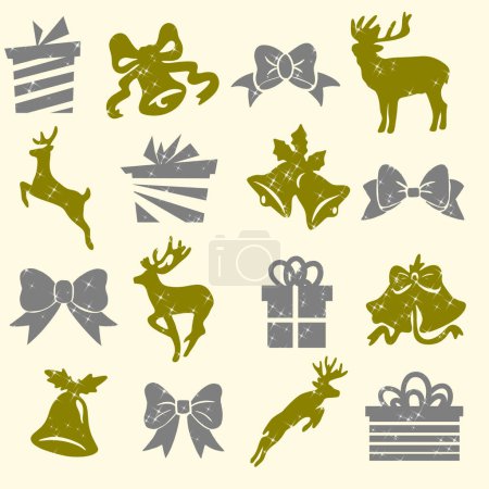Foto de Simple cartoon art of yellow reindeers and bells with grey gifts and bowties. - Imagen libre de derechos