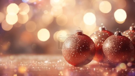 Téléchargez les photos : Ornements de Noël festifs avec une boule rouge remarquable parmi les dorés, effet bokeh - en image libre de droit