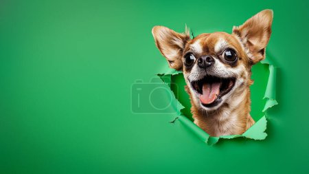 Photo for A charming Dachshund gazes sideways with an attentive expression, breaking through the green background - Royalty Free Image