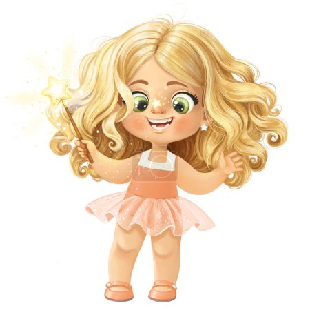 Téléchargez les photos : Jolie fille de dessin animé en tutu avec baguette magique à la main - en image libre de droit