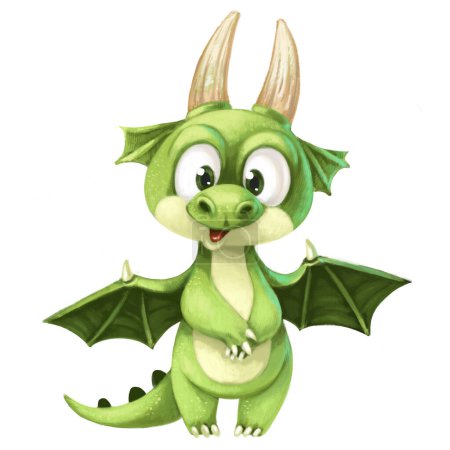 Foto de Lindo dibujo animado verde Dragón sobre un fondo blanco - Imagen libre de derechos