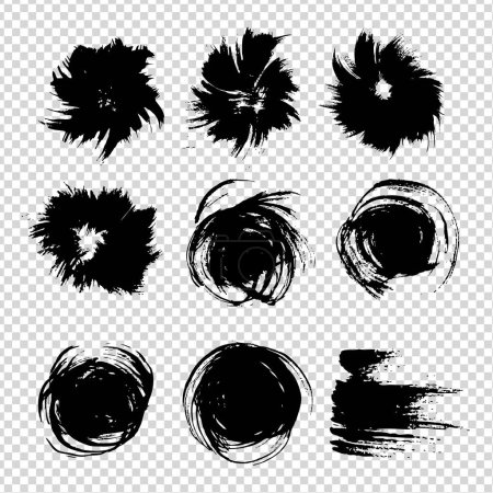 Illustration for Black abstract different shape brush strokes set on imitation transparent background - Royalty Free Image