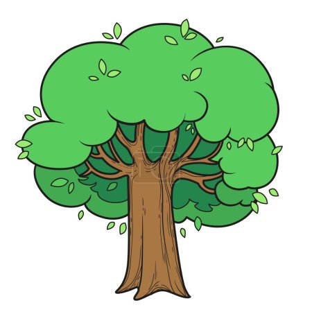 Téléchargez les illustrations : Grand arbre foliaire dessin linéaire pour coloriage isolé sur fond blanc - en licence libre de droit