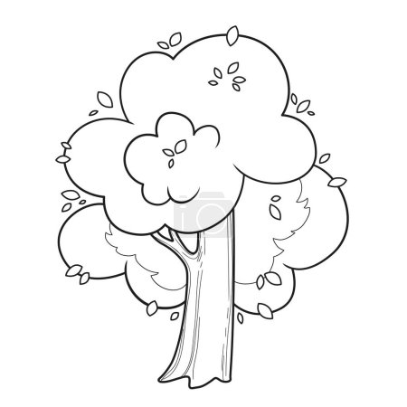 Téléchargez les photos : Grand arbre à feuilles caduques simple dessin linéaire pour la coloration isolé sur fond blanc - en image libre de droit