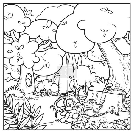 Old fairy tale forest outlined variation for coloring page isolated on white background