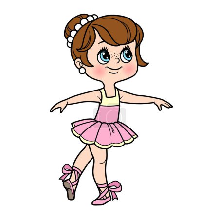 Illustration for Beautiful ballerina girl in lush tutu and pointe shoes color variation for coloring page isolated on a white background - Royalty Free Image