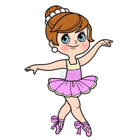 Ilustración de Hermosa bailarina chica en exuberante tutú y zapatos puntiagudos bailando variación de color para colorear página aislada sobre un fondo blanco - Imagen libre de derechos