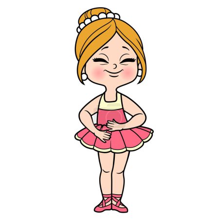 Illustration for Beautiful cartoon ballerina girl in lush tutu stand on a white background  color variation for coloring page isolated on a white background - Royalty Free Image