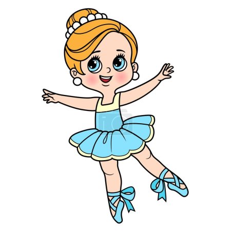 Ilustración de Hermosa bailarina de dibujos animados en exuberante tutú bailando sobre un fondo blanco variación de color para colorear página aislada sobre un fondo blanco. - Imagen libre de derechos
