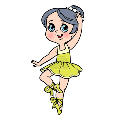 Téléchargez les illustrations : Belle fille ballerine en tutu dansant sur une jambe en pointe chaussures variation de couleur pour coloriage isolé sur un fond blanc - en licence libre de droit