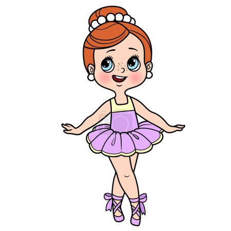 Illustration for Beautiful cartoon little ballerina girl on toes in pointe  color variation for coloring page isolated on a white background - Royalty Free Image
