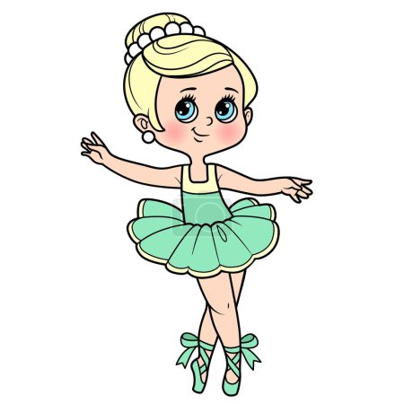 Téléchargez les illustrations : Belle dessin animé petite ballerine fille dansant en tutu variation de couleur pour coloriage isolé sur un fond blanc - en licence libre de droit