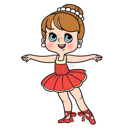 Ilustración de Chica bailarina de dibujos animados en exuberante variación de color tutú para colorear página aislada sobre un fondo blanco - Imagen libre de derechos